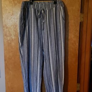 Striped Womens 14W Elastic Linen Pants